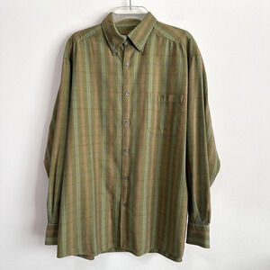 Talbots Mens Button‎ Front Shirt L Green Long Sleeve Hidden Button Down Collar